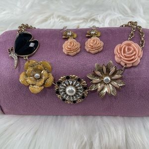 Park Lane Pink Peach Yellow Floral Statement Necklace with Earrings